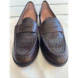 Vionic Waverly Croc Embossed Leather Loafers Women’s 8.5 Brown Classic Comfort